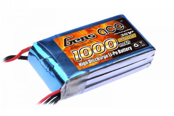 Аккумулятор Gens Ace Li-Po battery 11.1V 1000 mAh 3S1P 25C Soft Case (ACE-1000-3S-25S)