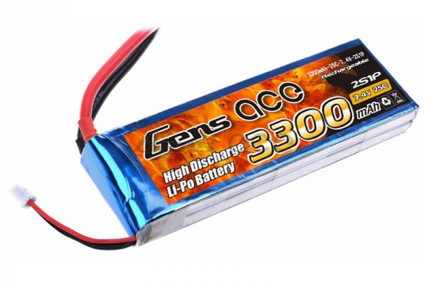 Аккумулятор Gens Ace Li-Po battery 7.4V 3300 mAh 2S1P 25C Soft Case (ACE-3300-2S-25C)